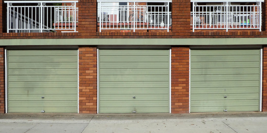 Closed garage door,green colour