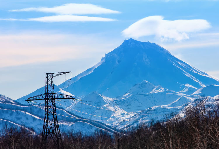 The vilyuchinsky volcano on kamchatka and high voltage power line