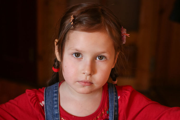 Portrait of a young five year old girl with expressive eyes and pure innocence. a little girl
