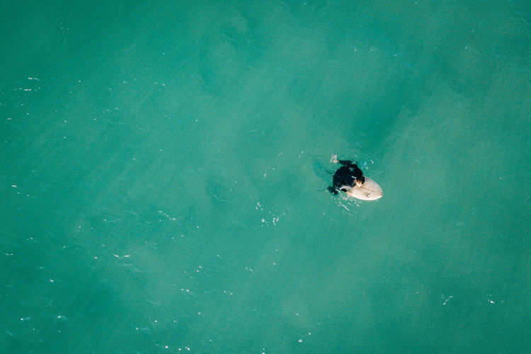 High angle view of person surfing in sea