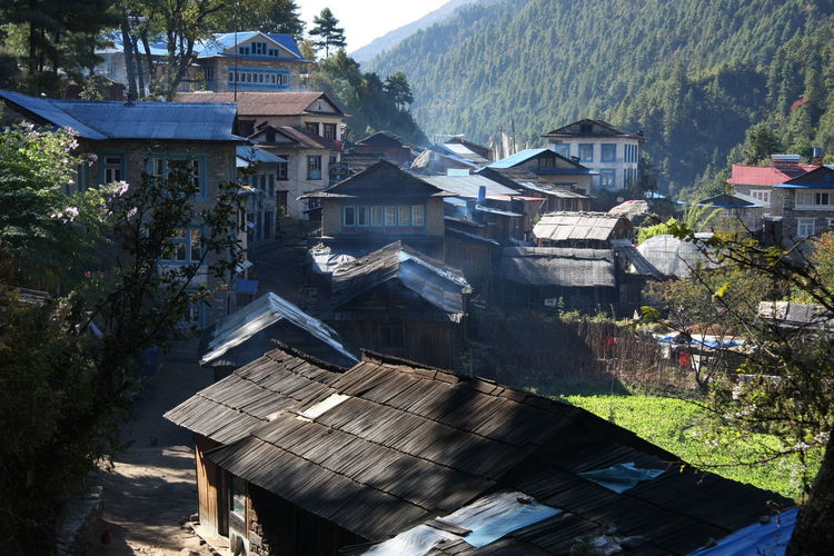 High angle view of buildings in village of khumbu valley