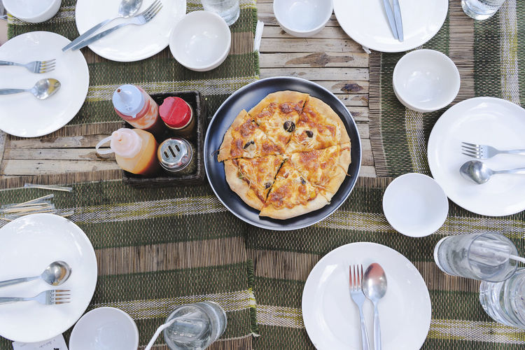 High angle view of food on table