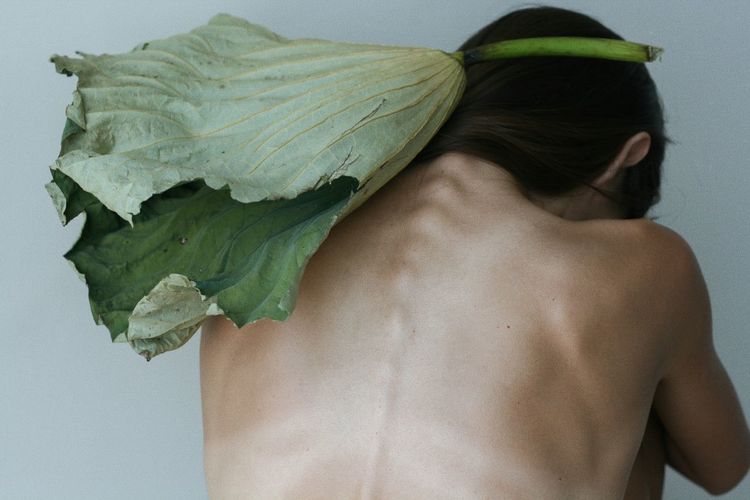 Young Women Studio Shot Rear View Close-up Human Back Topless