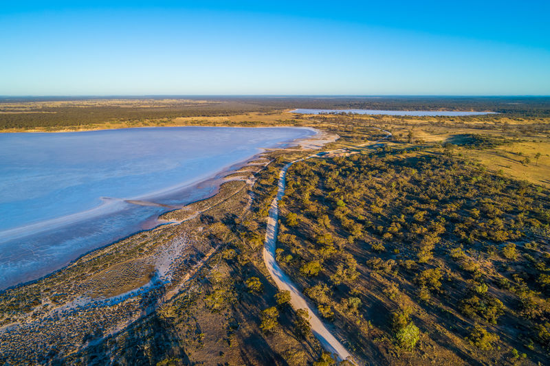 Salt lake in the desert at sunrise. victoria, australia.