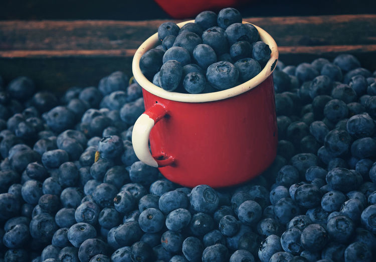 Close-up of blueberries in cup