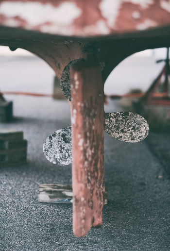 Close-up of old wooden table