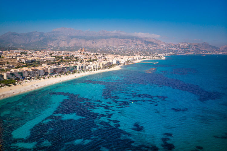 Spanish mediterranean sea coast landscape. beach with turquoise water. altea, spain