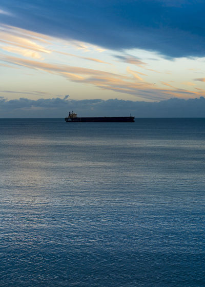 Oil tanker at anchor off falmouth, cornwall, uk
