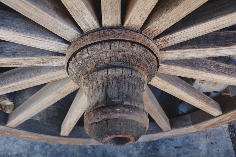 High angle view of wagon wheel