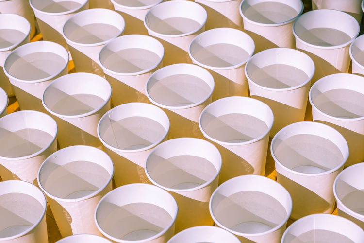Pattern made with rows of disposable cups filled with water