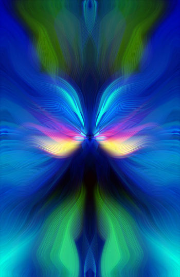 Digital composite image of light painting against blue background