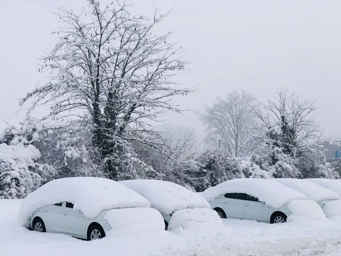 Extreme weather conditions - cars covered in snow during winter
