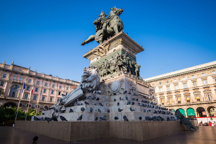 Equestrian statue of vittorio emanuele ii at piazza duomo, famous place and landmark in milan city