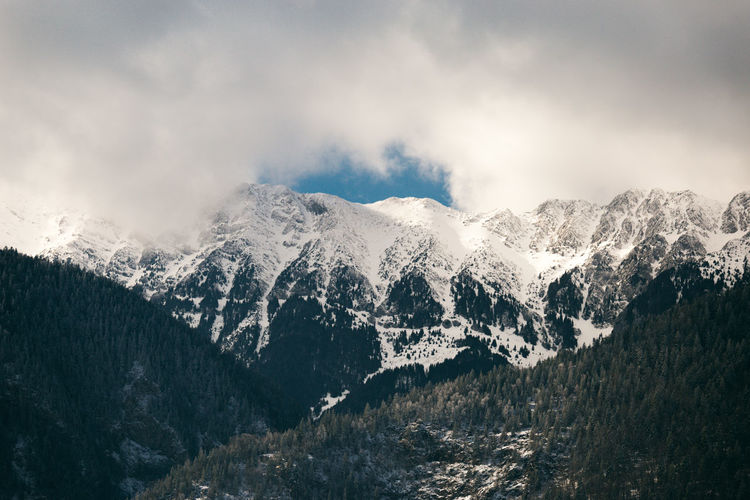 Scenic view of mountains during winter