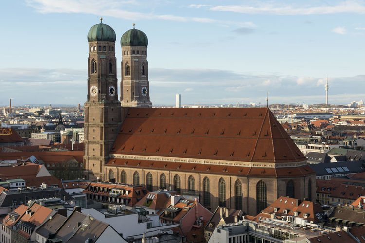 High angle view of townscape against sky