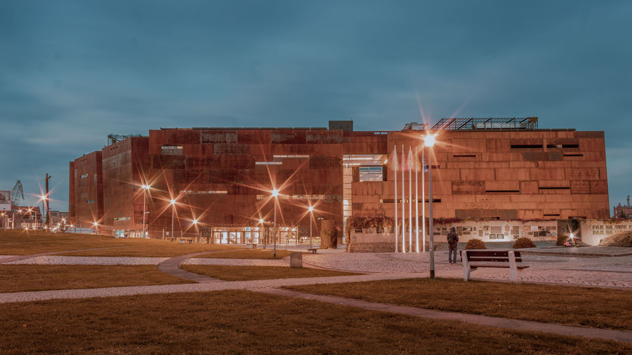 European solidarity centre in gdansk in the evening