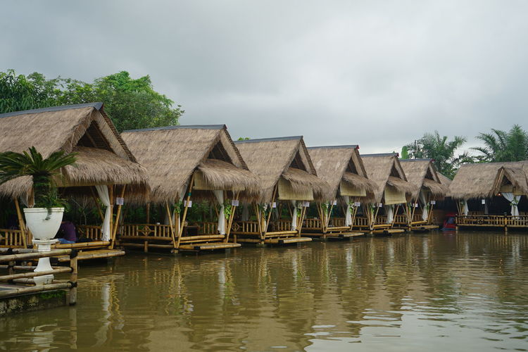 Restaurant with gazebo concept in front of the lake