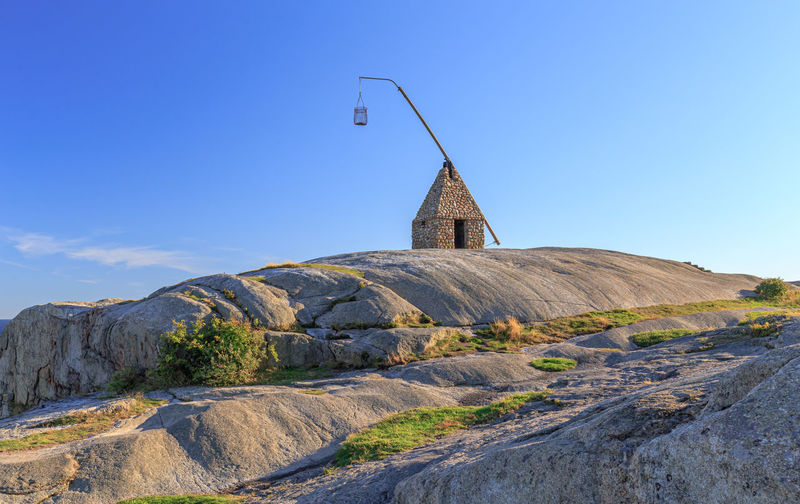Low angle view of building against clear blue sky