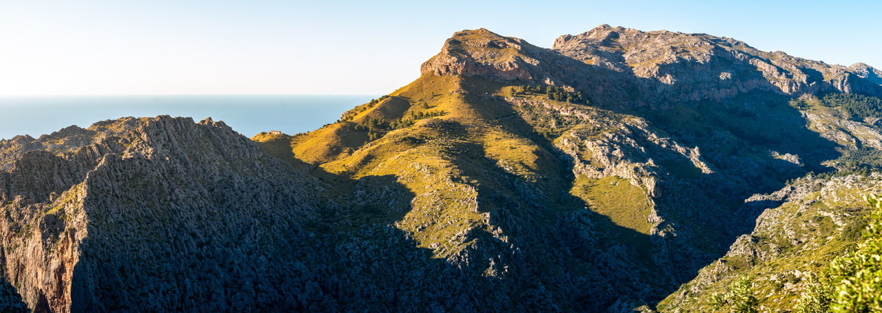 Panoramic view of tramuntana mountain range in mallorca, spain. hike