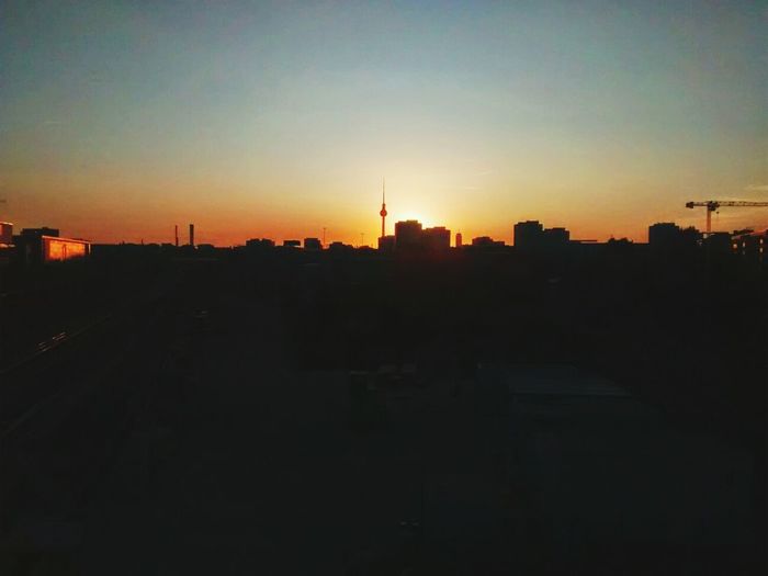 City skyline at sunset