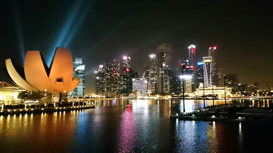 City lit up at night