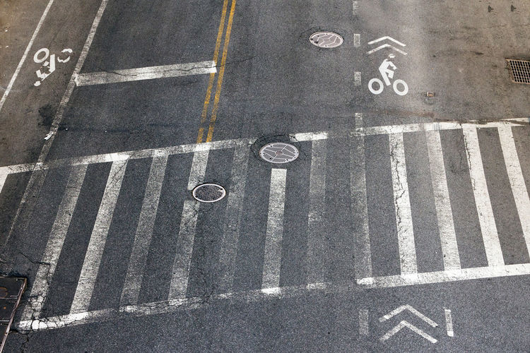 High angle view of road markings