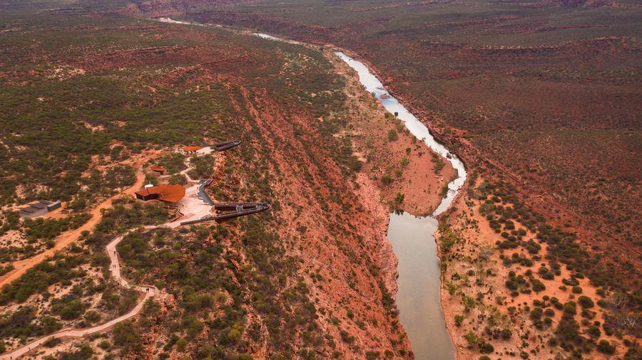 Aerial photo of newly opened skywalk attraction in kalbarri national park in western australia.
