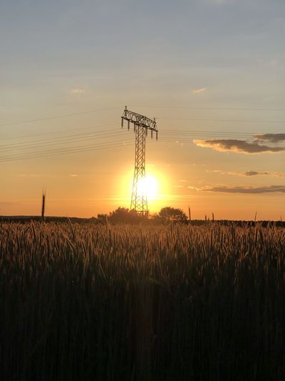 Scenic view of field against sky during sunset