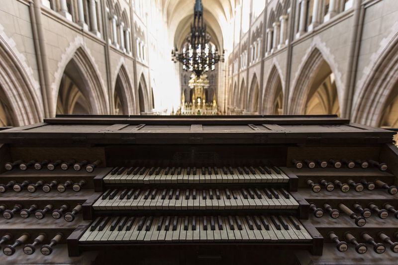 Close-up of organ in church