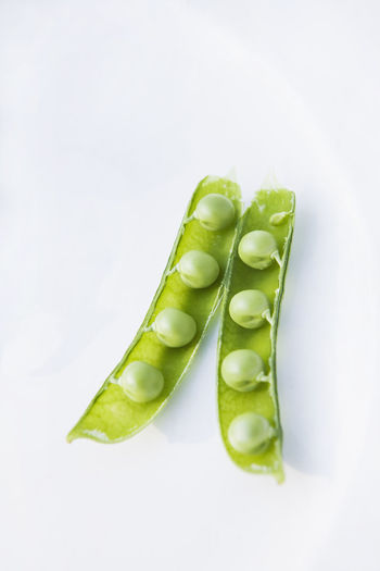 High angle view of green pepper against white background