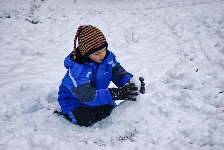 Boy on snow covered field