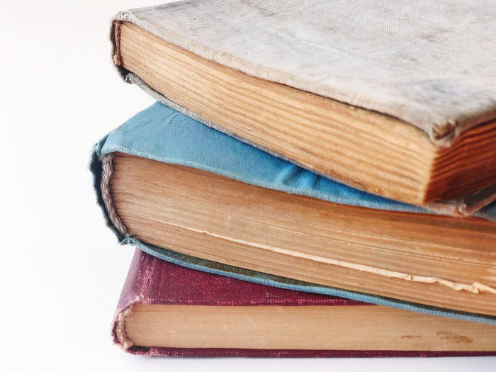 Close-up of books on white background