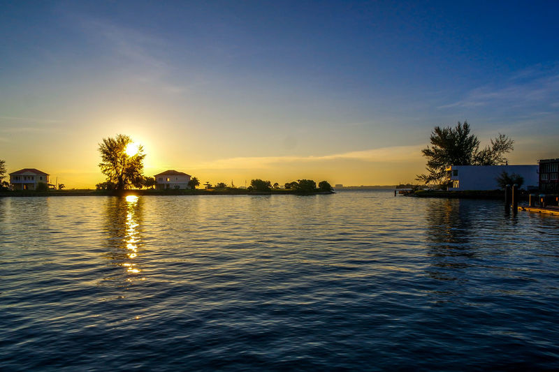 Scenic view of lake against sky during sunset