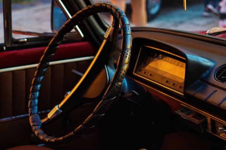 Steering wheel of vintage car