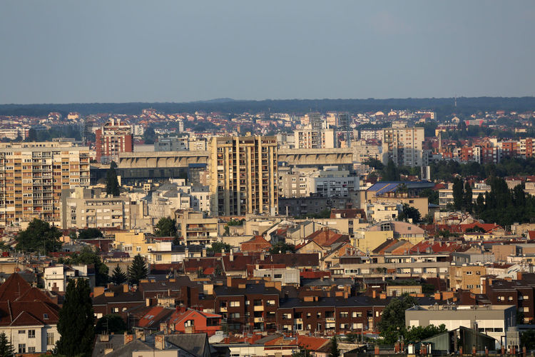 Aerial view of zagreb, east part panorama in bright sunny day, zagreb, croatia