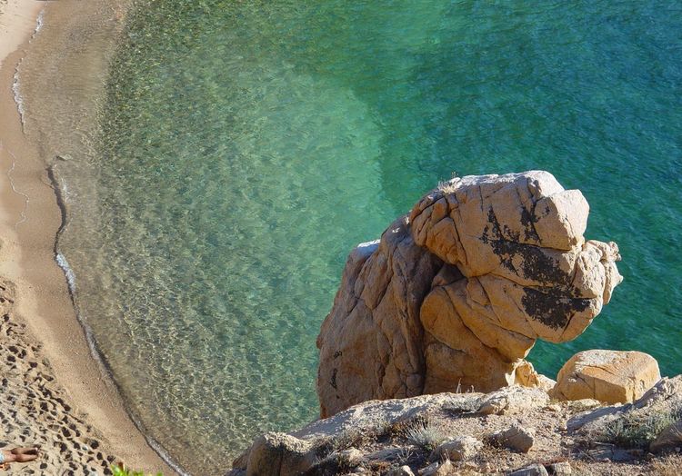 High angle view of rock on beach