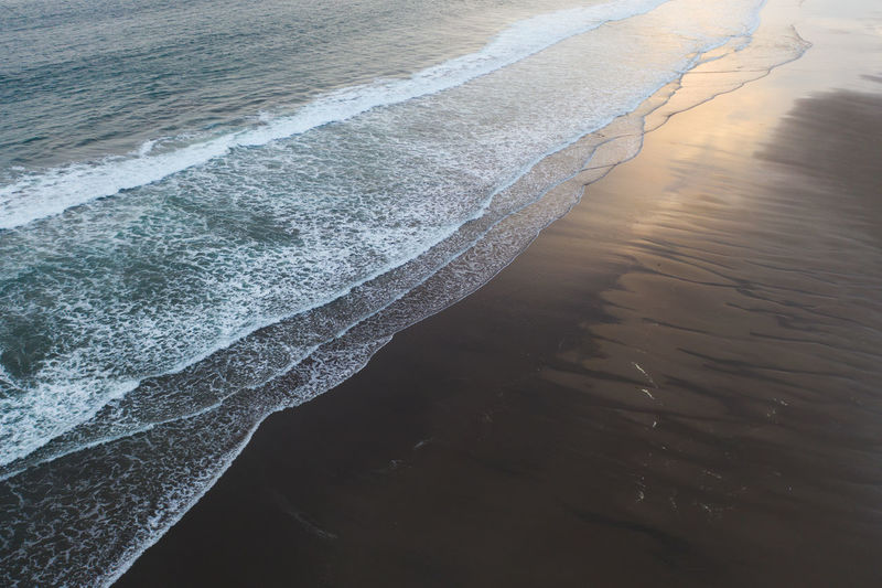 High angle view of beach at sunset