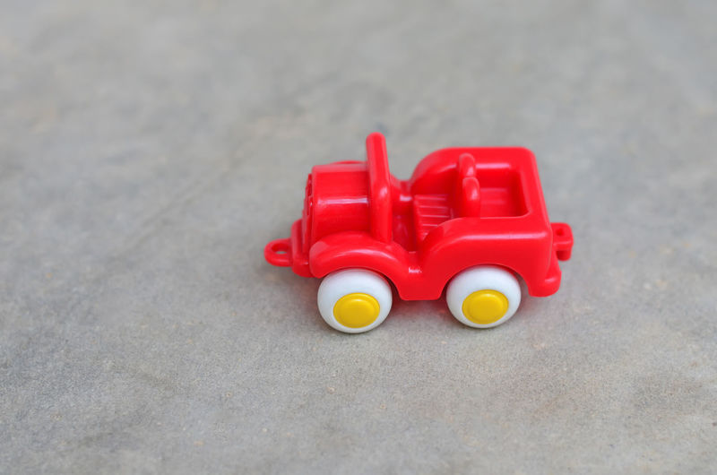 High angle view of multi colored toy on floor