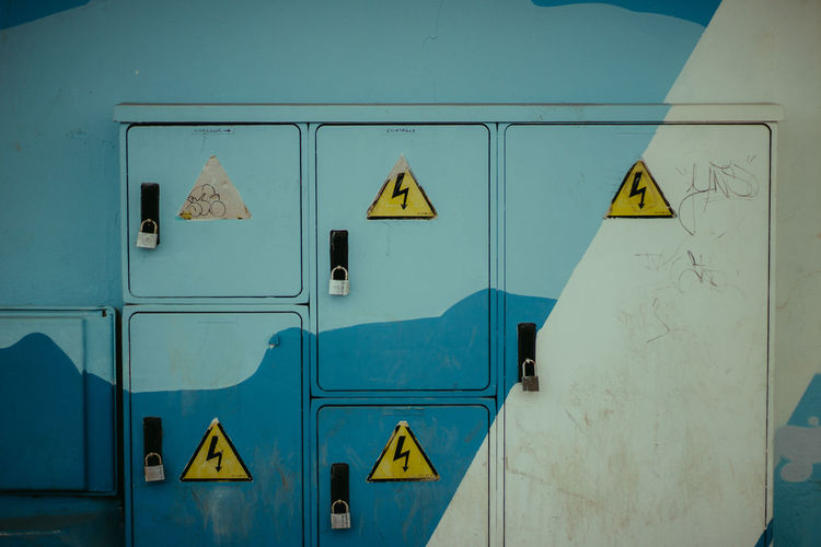 Lockers against wall