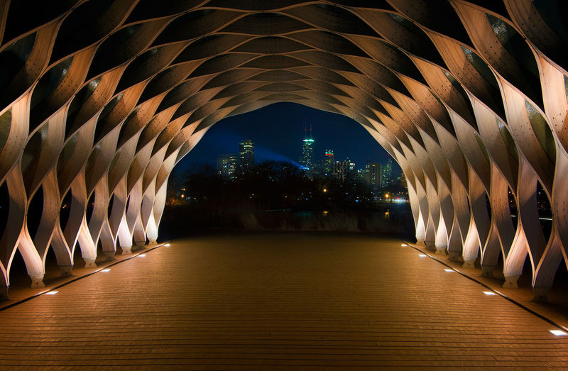 Illuminated corridor of building