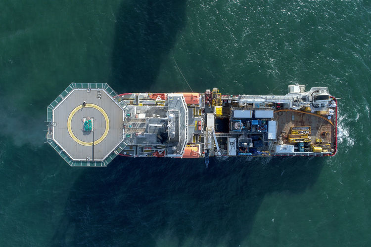 Aerial view of offshore platform in sea