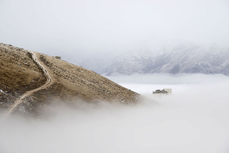 Scenic view of snowcapped mountains against sky