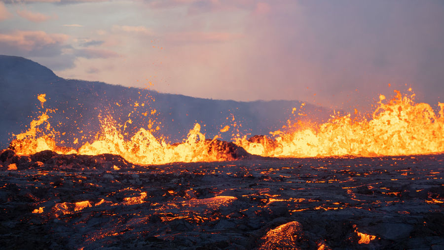 A volcanic eruption on august 4th 2022 in the fagradalsfjall volcano, southwest iceland.