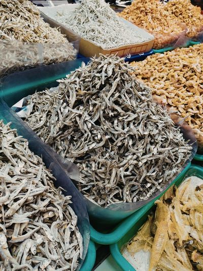 High angle view of dried for sale in market