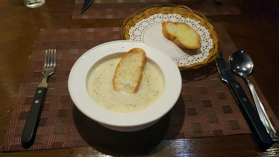 Close-up of breakfast served on table