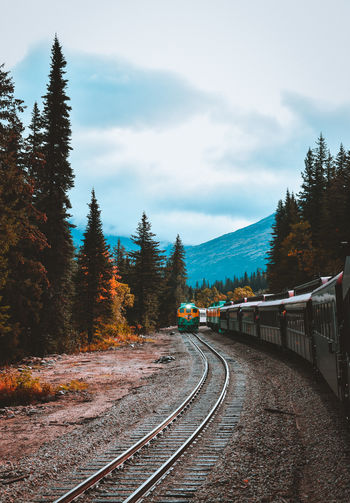 Two trains passing each other on the white pass and yukon route, alaska