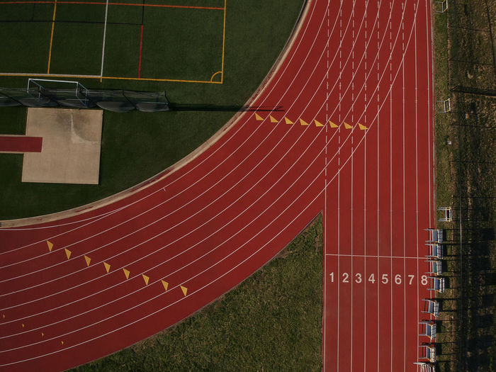High angle view of empty tracking field