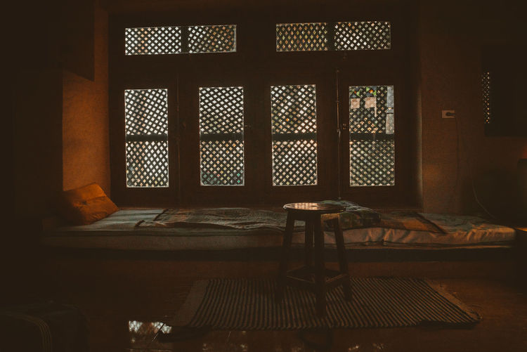 Close-up of window on table at home