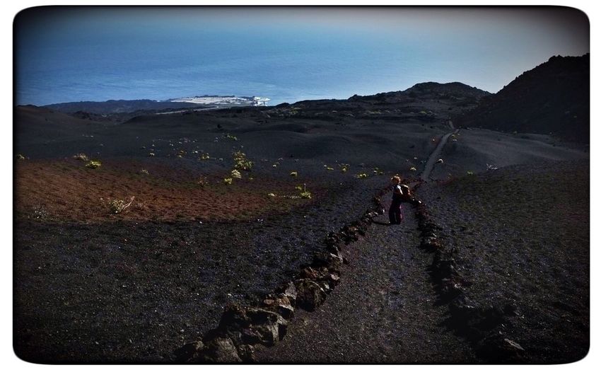 View of people on mountain road