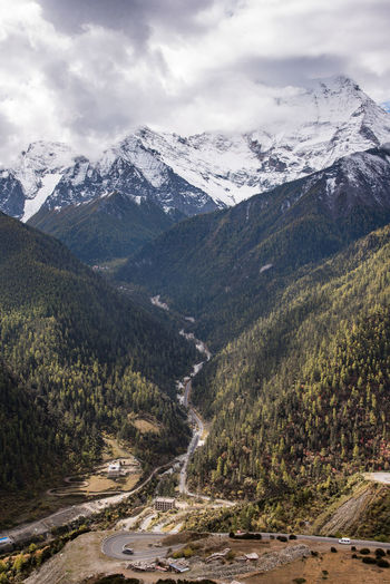 Scenic view of snowcapped mountains against sky